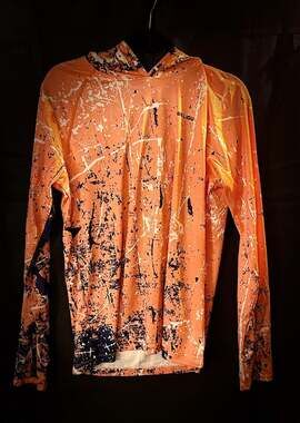 WELIGU Men's UPF 50+ Sun Protection Fishing Hoodie Shirt - Orange Paint Splatter